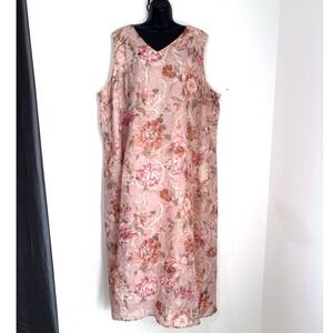 VTG SL Fashions Women's Floral V Neck Sleeveless Dress Size 28W Pink Cottagecore